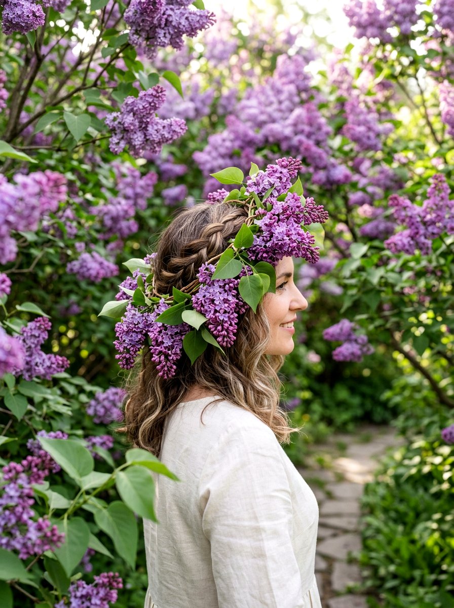 Purple Lilac Hair Wreath - 25 Spring Hair Wreath Ideas