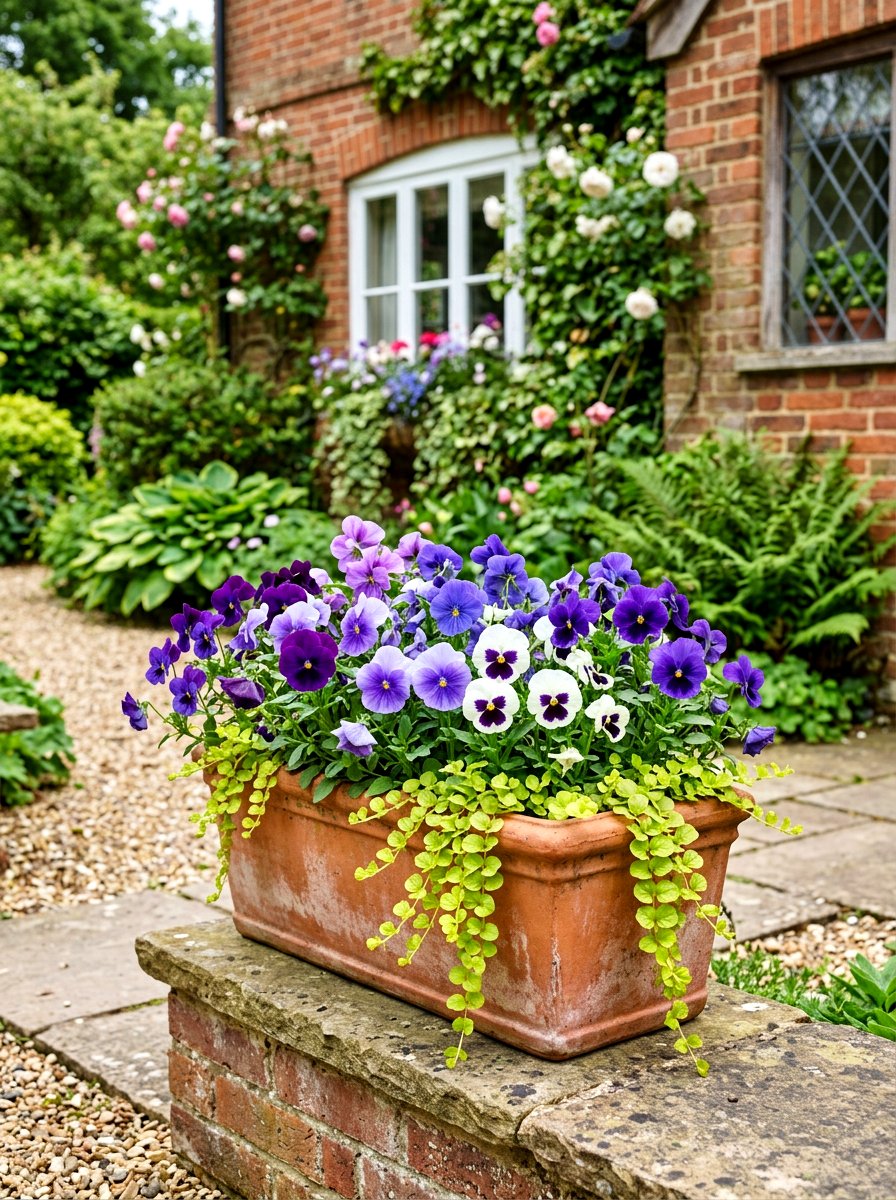 Purple Pansy Planter - 25 Spring Window Box Planter Ideas