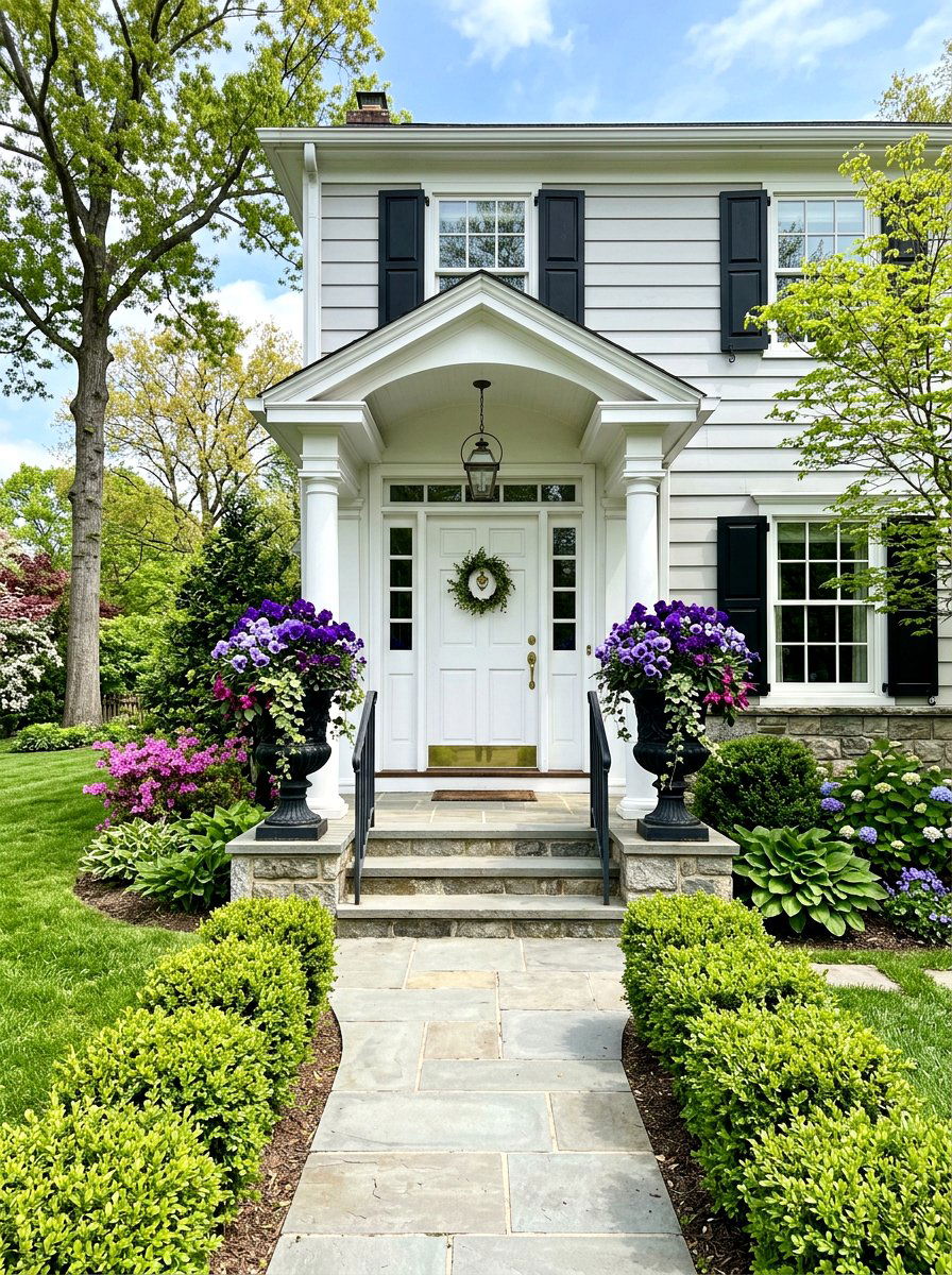Purple Pansy Porch Planter - 25 Spring Pansy Planter Ideas