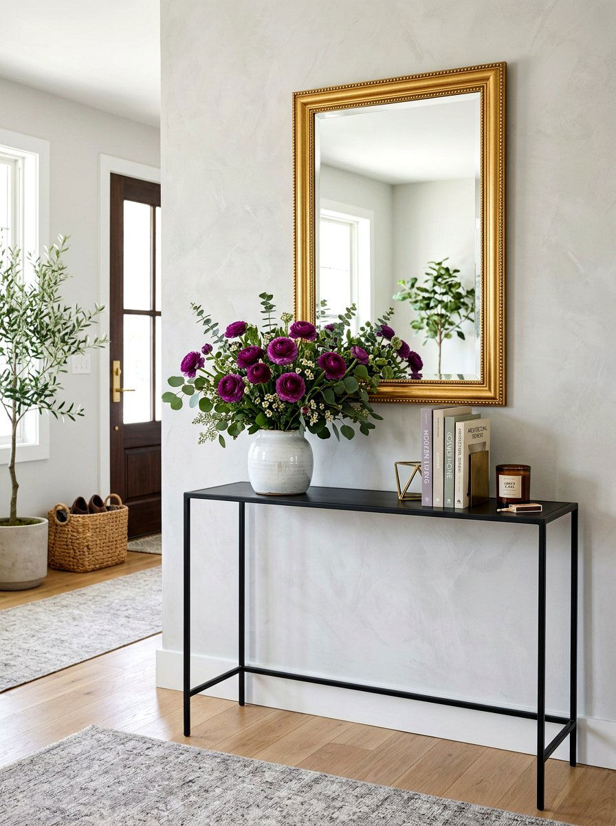 Purple Ranunculus Entryway Table - 25 Spring Ranunculus Arrangement Ideas