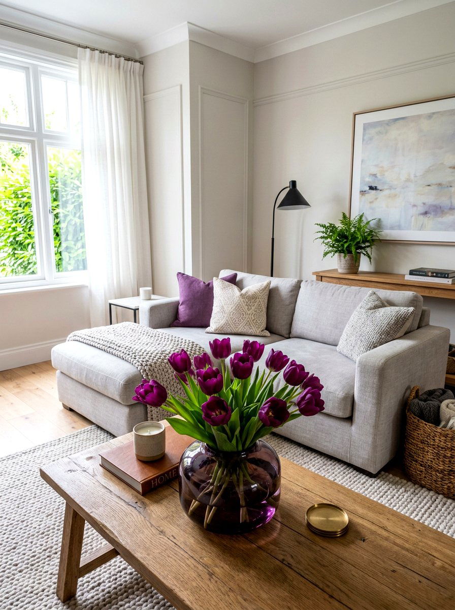 Purple Tulip Coffee Table - 25 Spring Tulip Centerpiece Ideas