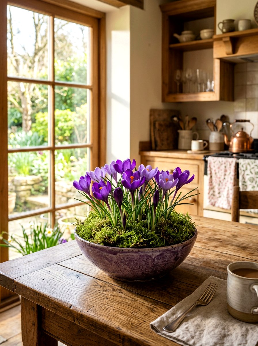 Purple crocus bowl centerpiece - 25 Spring Crocus Bowl Ideas