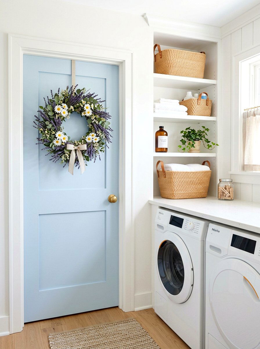 Purple lavender and white daisy wreath - 25 Spring Lavender Wreath Ideas