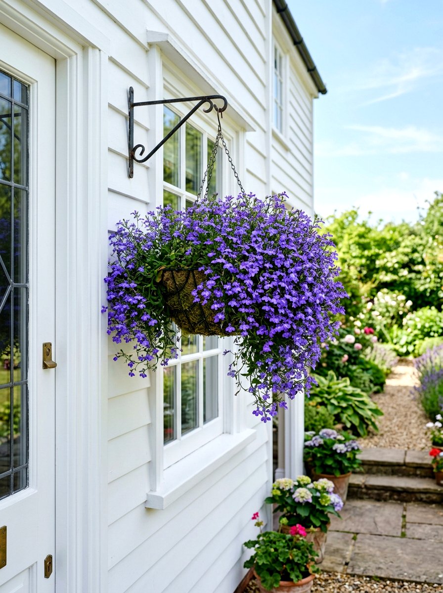 Purple lobelia spill basket - 25 Spring Hanging Basket Ideas