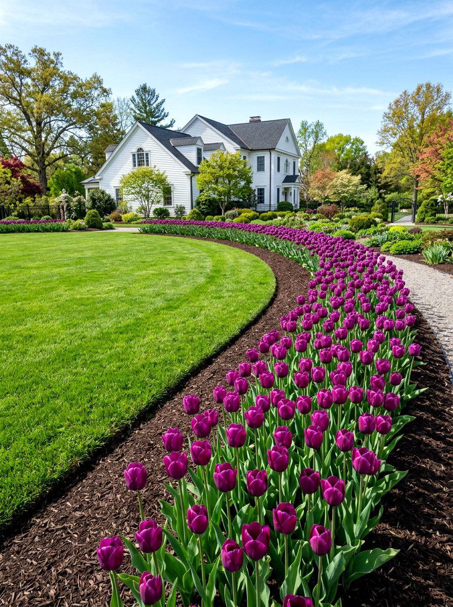 Purple tulip edging - 25 Spring Tulip Garden Ideas