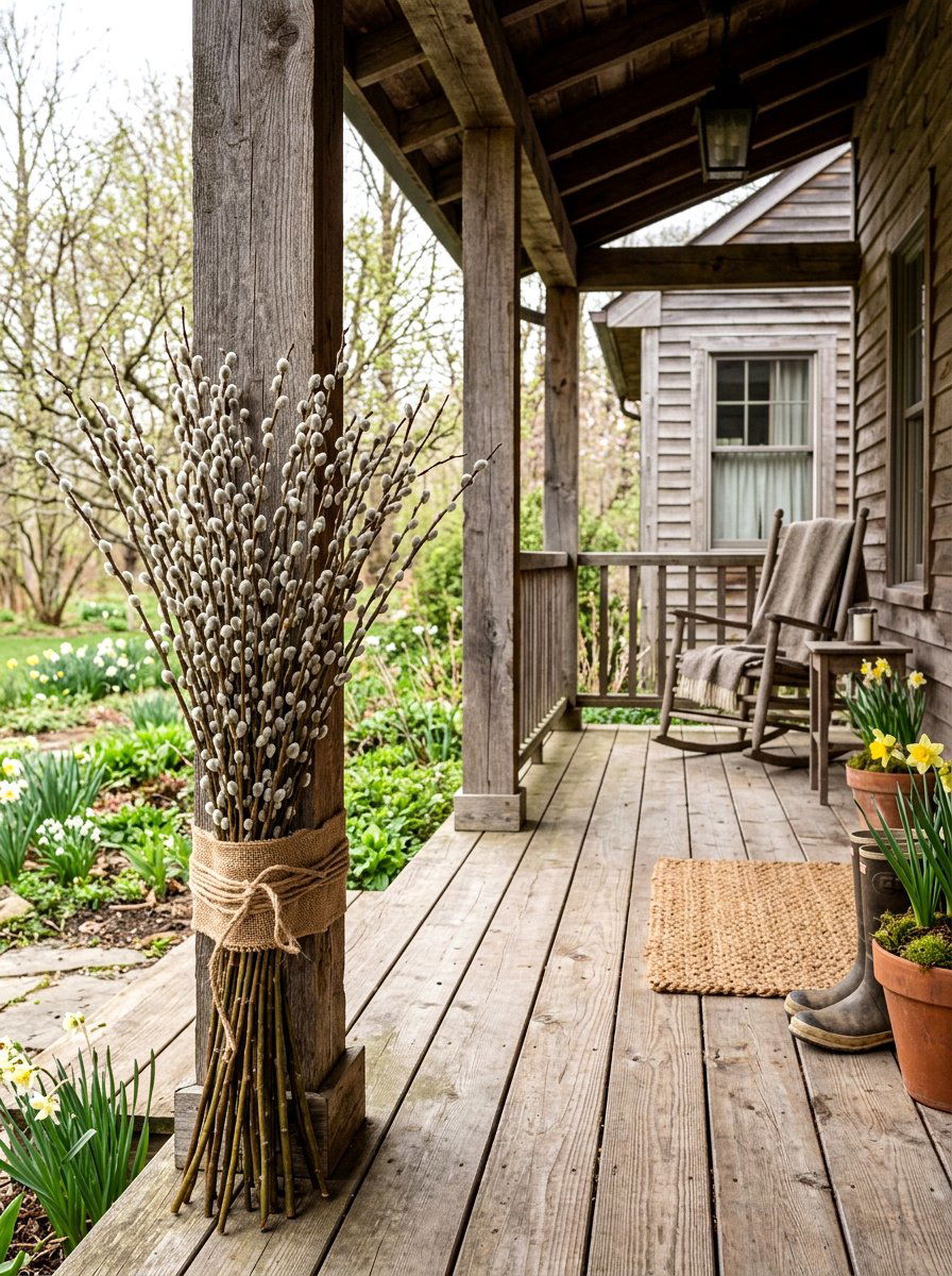 Pussy Willow Branch Decor - 25 Spring Porch Column Decor Ideas