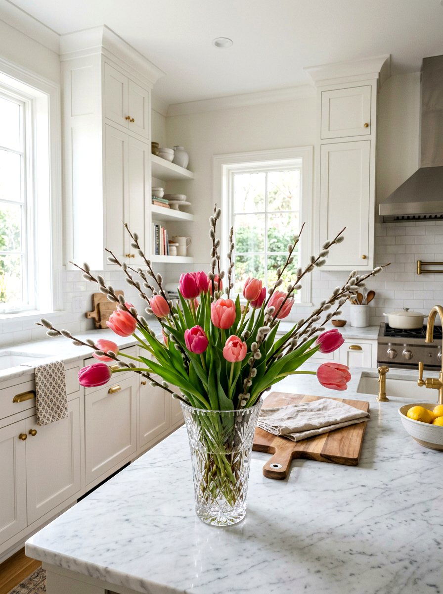 Pussy willow and tulip bouquet - 25 Spring Pussy Willow Ideas