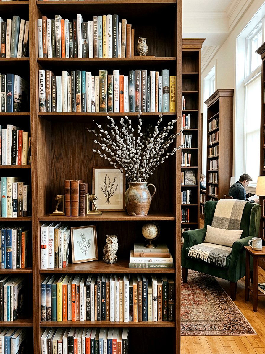 Pussy willow bookshelf styling - 25 Spring Pussy Willow Ideas