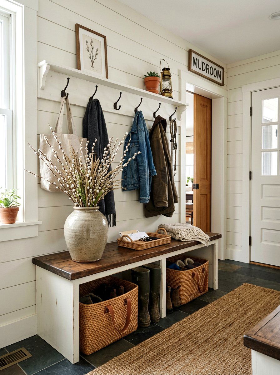 Pussy willow mudroom bench decor - 25 Spring Pussy Willow Ideas