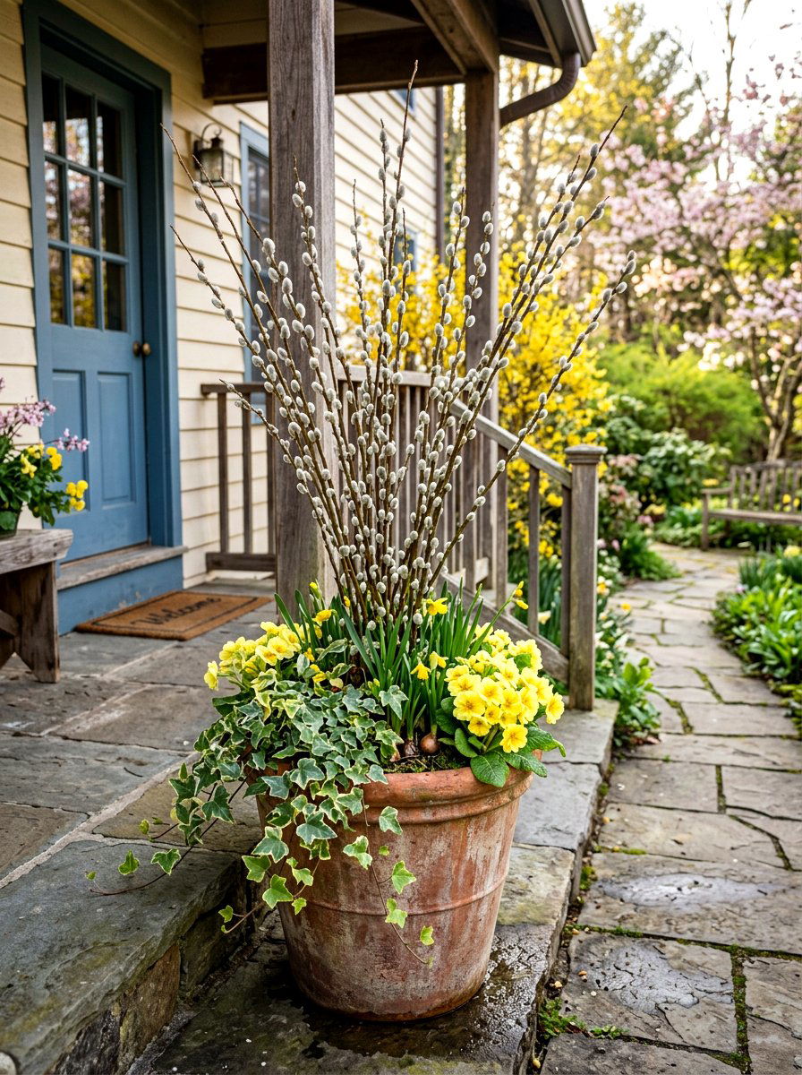 Pussy willow outdoor porch planter - 25 Spring Pussy Willow Ideas