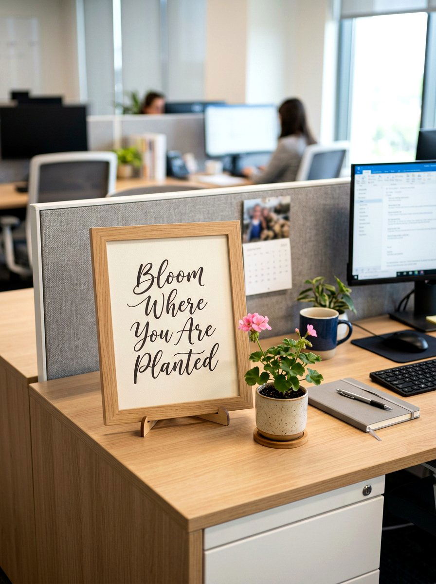 Quote Sign - 25 Spring Cubicle Decor Ideas