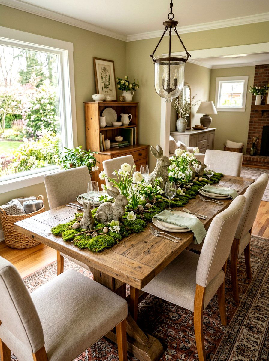 Rabbit And Moss Table - 25 Spring Nature Table Ideas