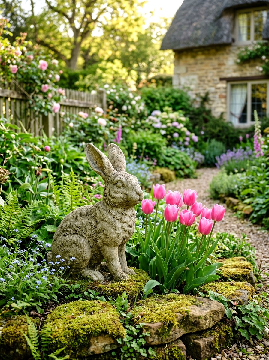 Rabbit garden statue - 25 Spring Garden Statue Ideas