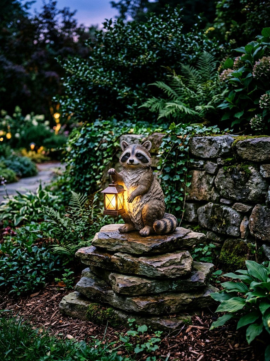 Raccoon Garden Ornament - 25 Spring Garden Animal Decor Ideas