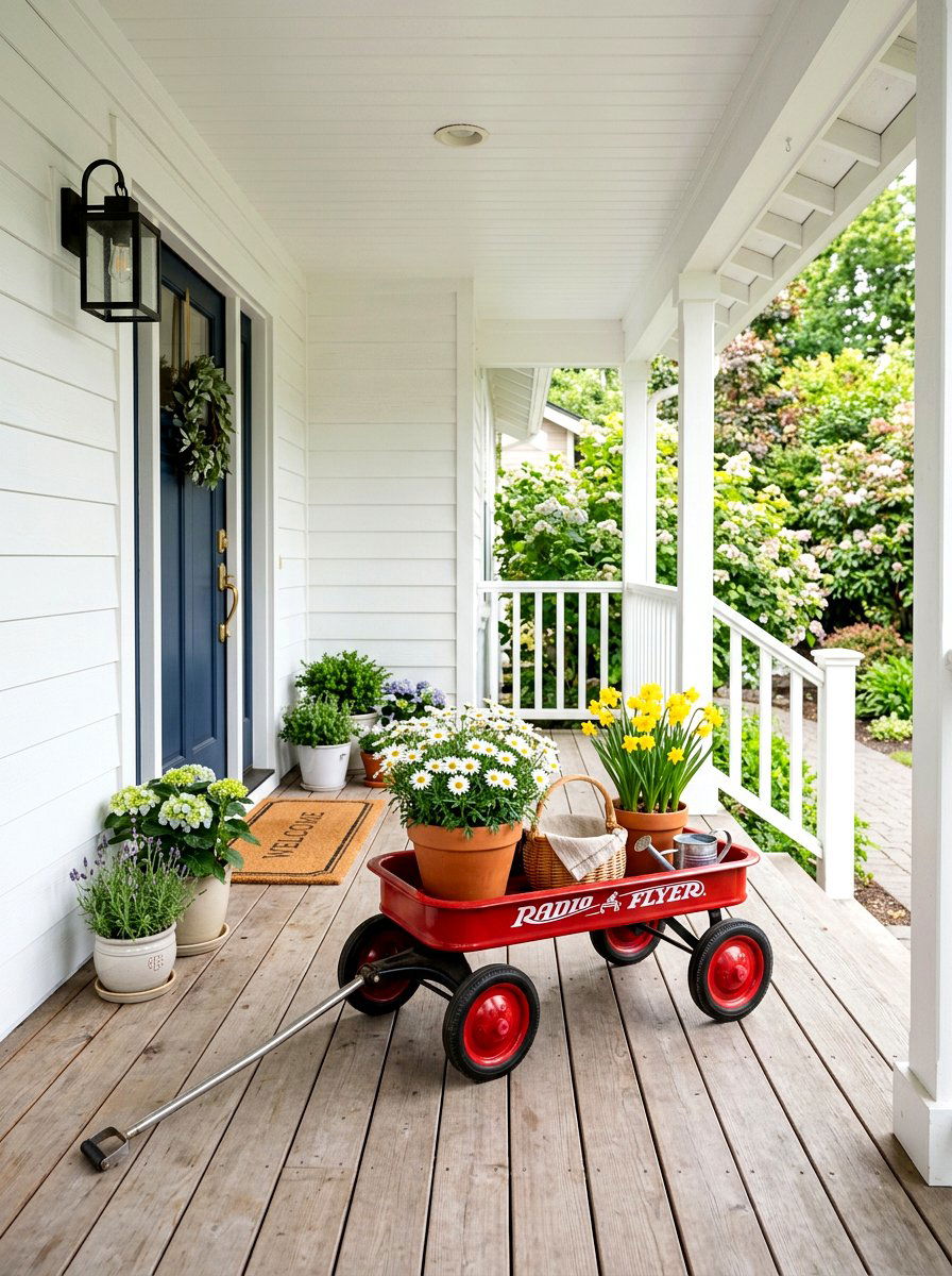 Radio Flyer Porch Display - 25 Spring Wagon Decor Ideas