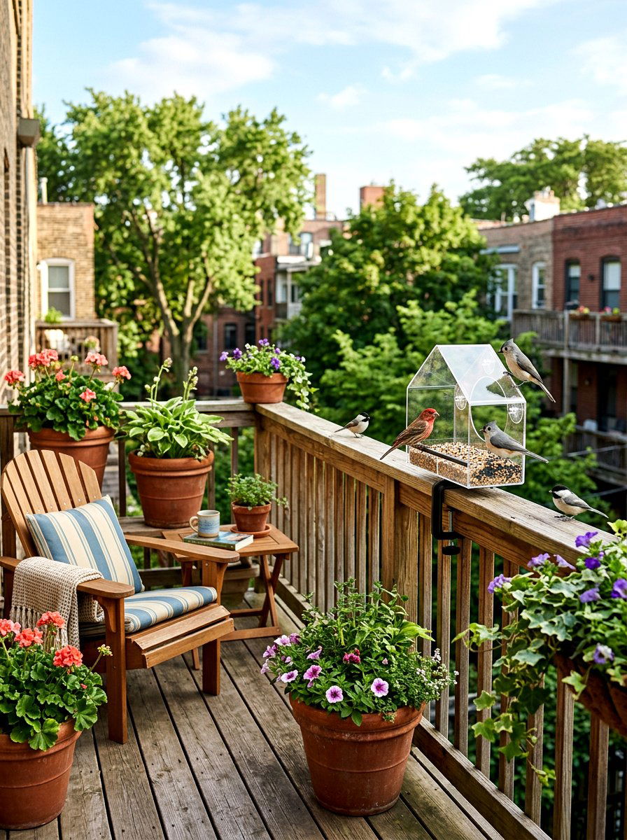 Railing Bird Feeder - 25 Spring Balcony Railing Decor Ideas