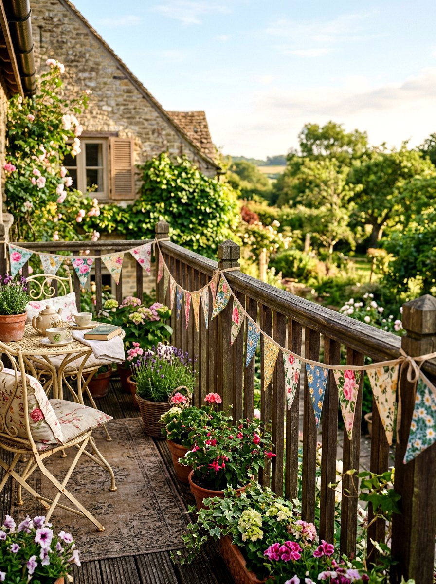 Railing Fabric Bunting - 25 Spring Balcony Railing Decor Ideas
