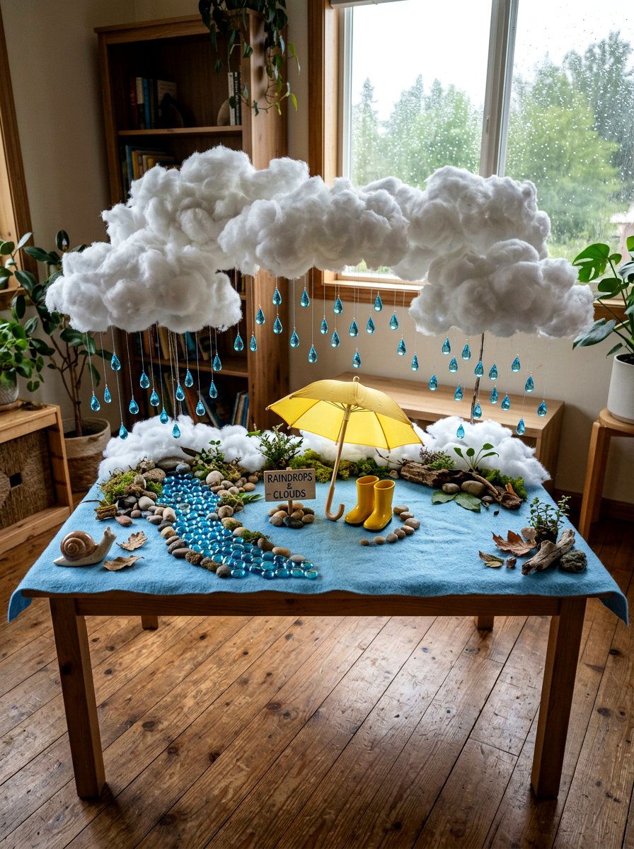 Rain And Clouds Table - 25 Spring Nature Table Ideas for Kids