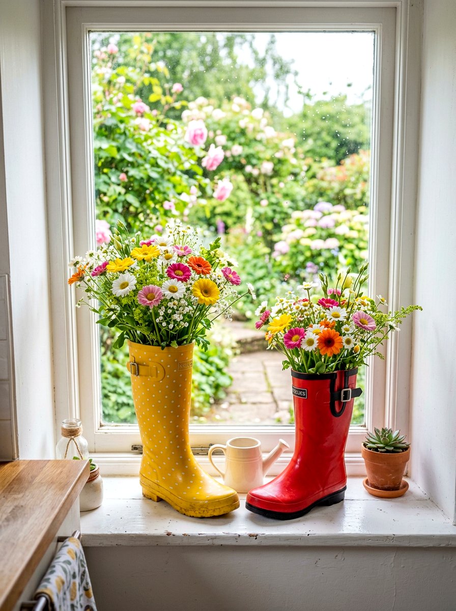 Rain Boot Floral Arrangement - 25 Spring Storefront Decor Ideas