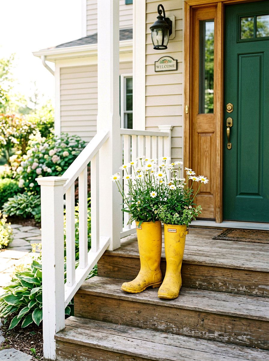 Rain Boot Flower Pot - 25 Front Porch Spring Decor Ideas