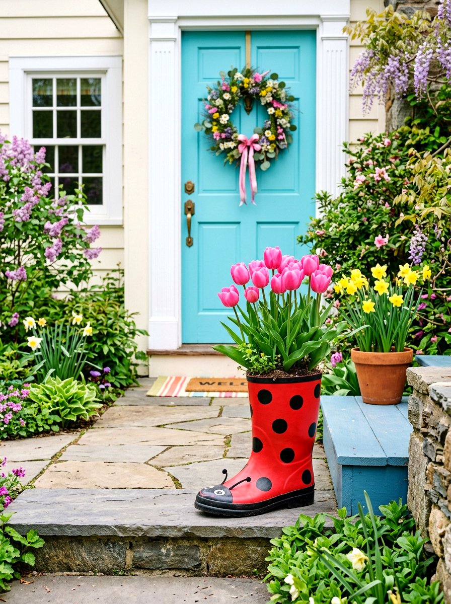 Rain Boot Ladybug Planter - 25 Spring Ladybug Planter Ideas