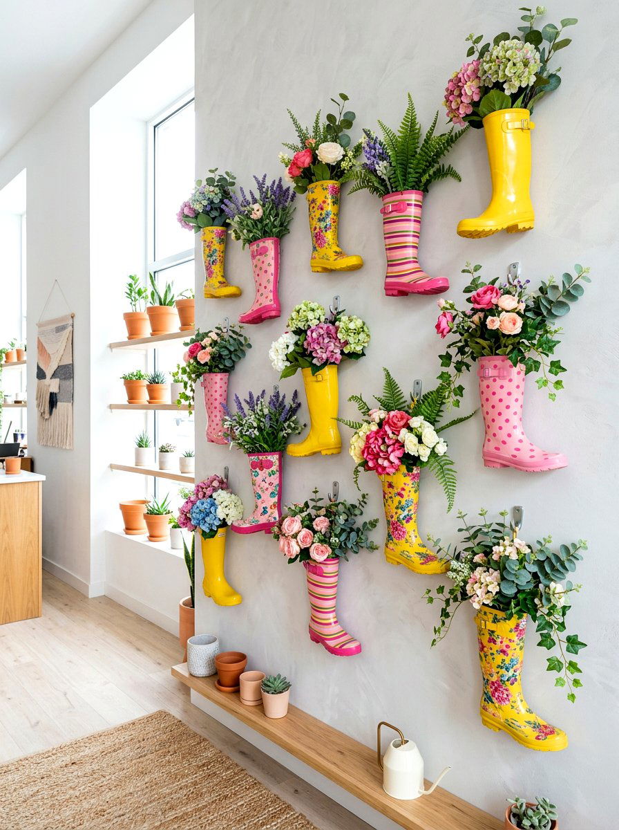 Rain Boot Planter - 25 Spring Bulletin Board Ideas