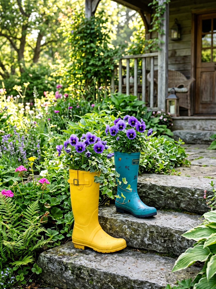 Rain Boot Planter - 25 Spring DIY Porch Decor Ideas