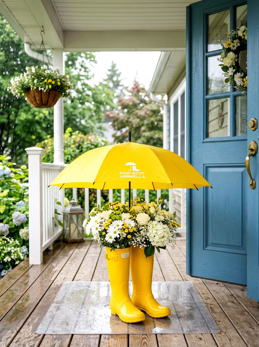 Rain Boot Umbrella - 25 Spring Umbrella Door Decor Ideas
