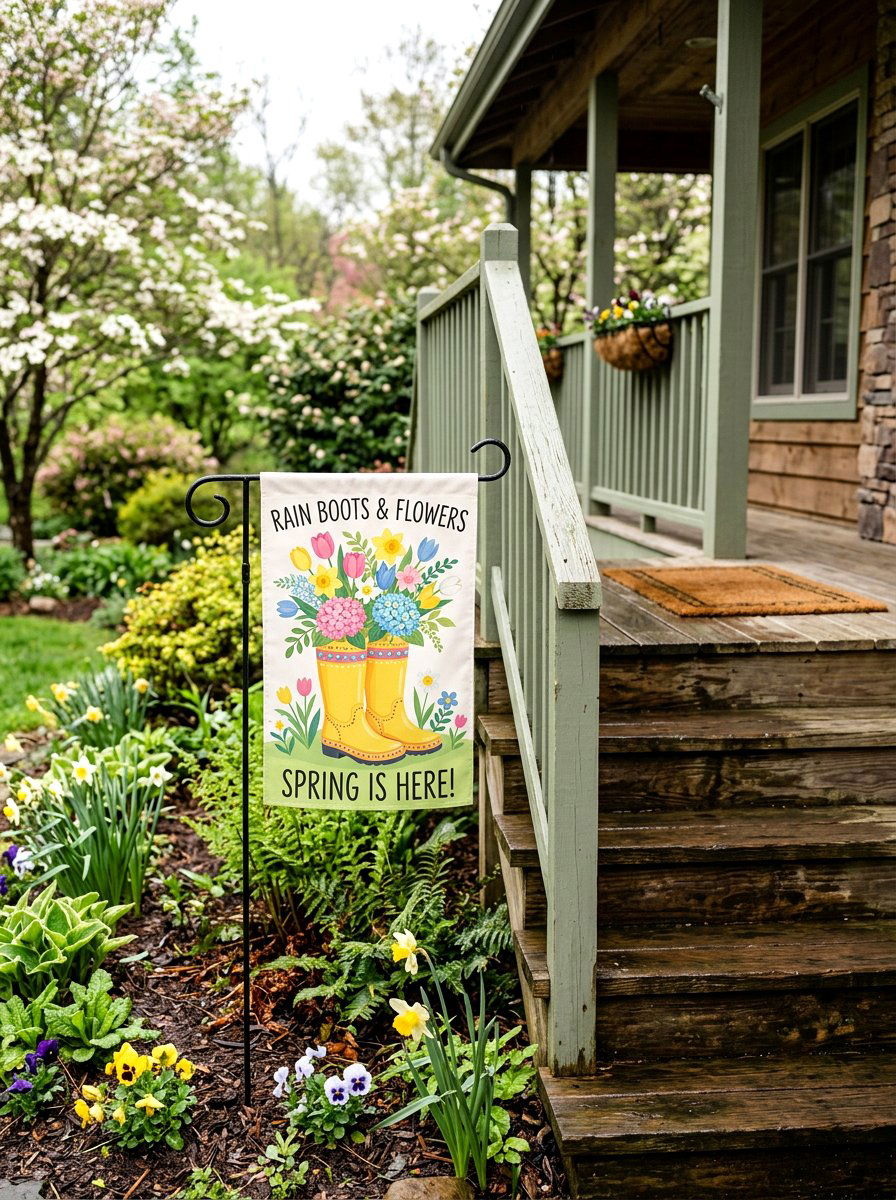 Rain Boots Flower Flag - 25 Spring Garden Flag Ideas