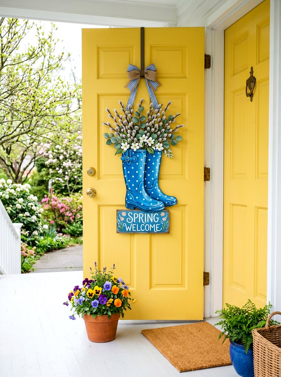 Rain boot door hanger - 25 Spring Door Hanger Ideas