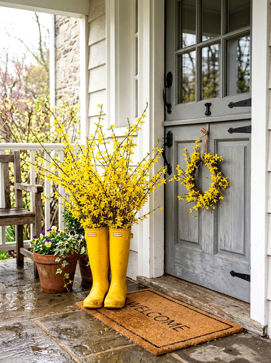 Rain boot floral display - 25 Spring Dutch Door Decor Ideas