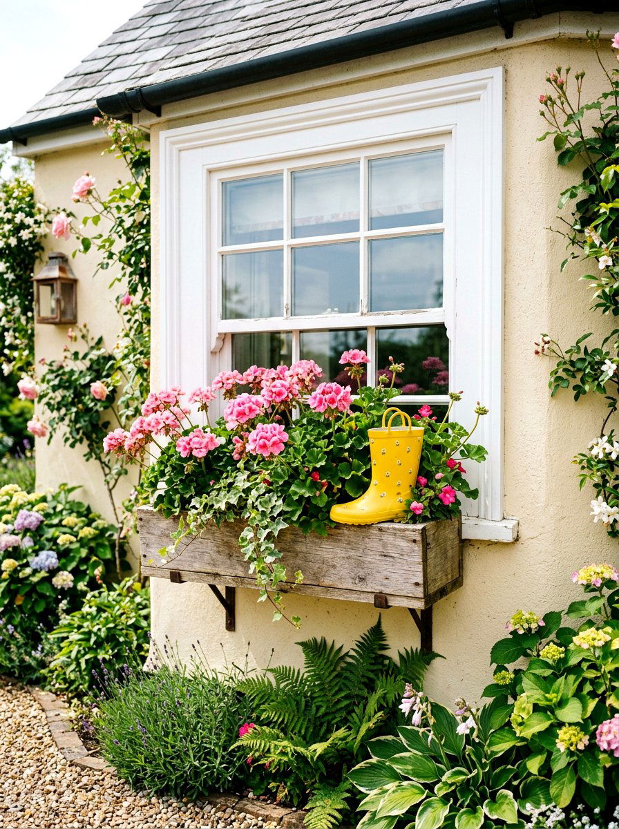 Rain boot window box display - 25 Spring Rain Boot Decor Ideas