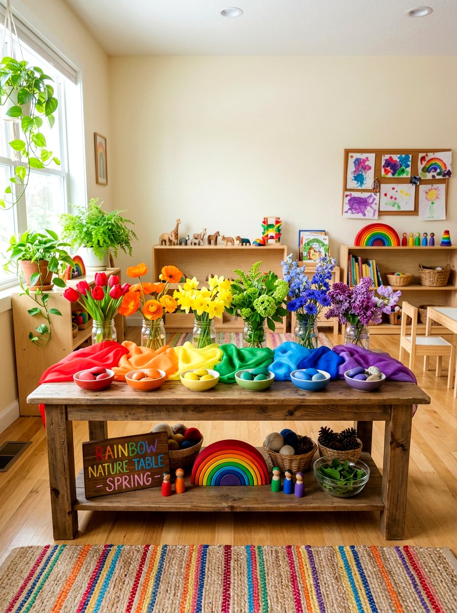 Rainbow Color Nature Table - 25 Spring Nature Table Ideas for Kids