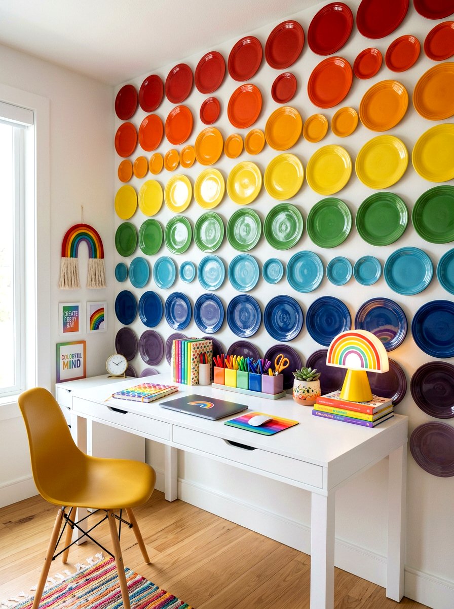 Rainbow Color Plate Wall - 25 Spring Plate Wall Ideas