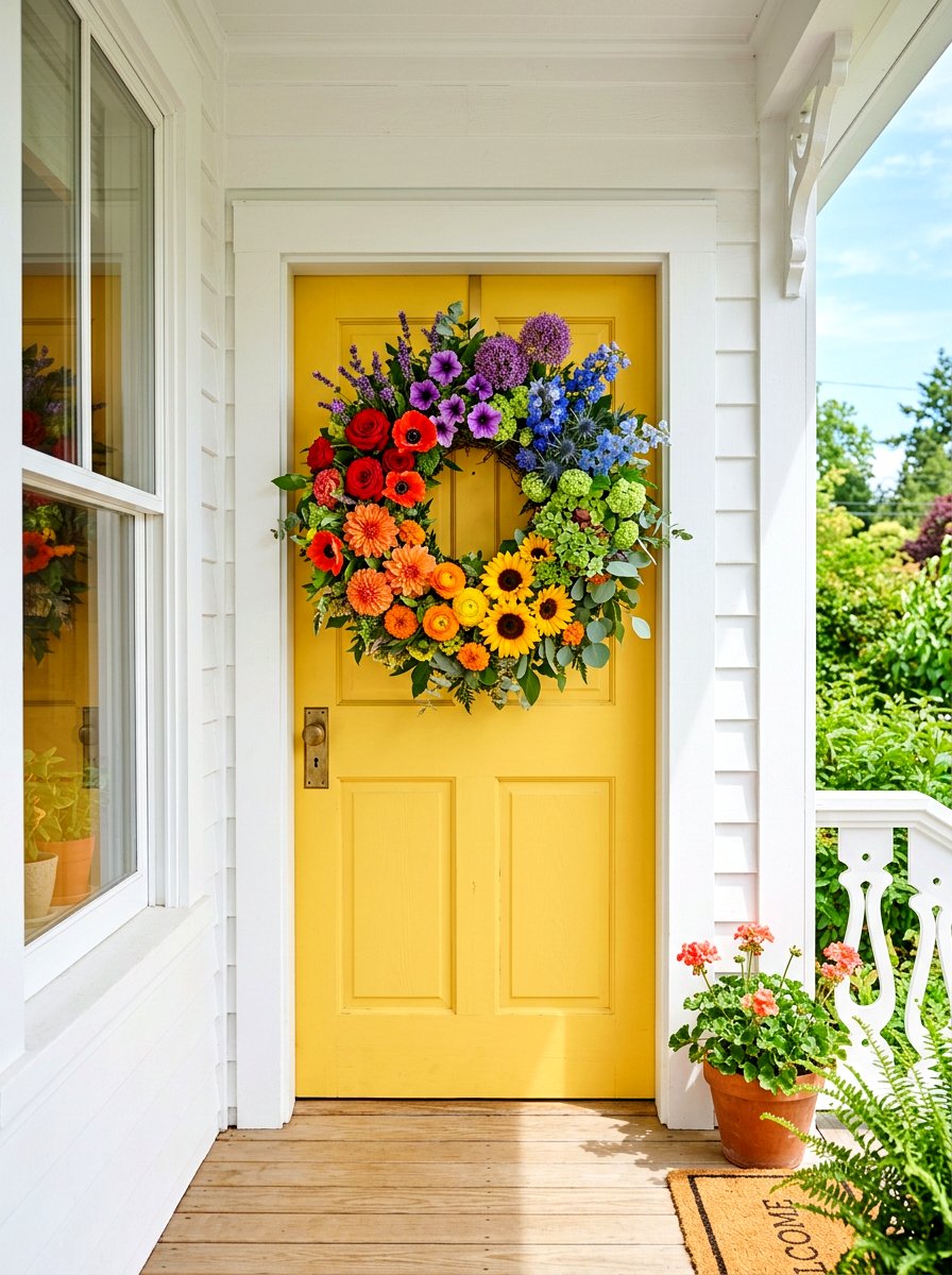Rainbow Floral Wreath - 25 Spring Wreath Ideas