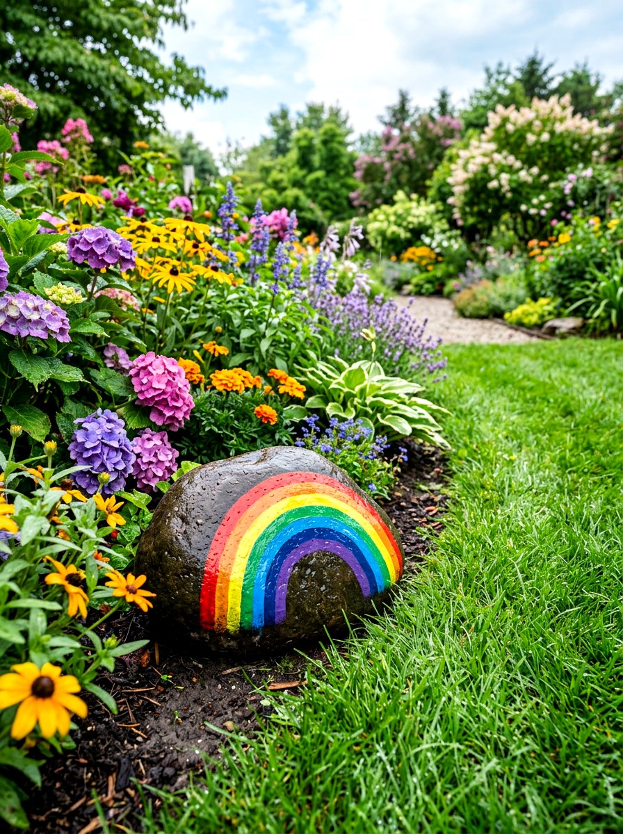 Rainbow Garden Rock - 25 Spring Painted Rock Ideas for Garden