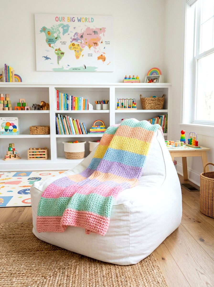 Rainbow Pastel Striped Throw - 25 Spring Crochet Throw Ideas