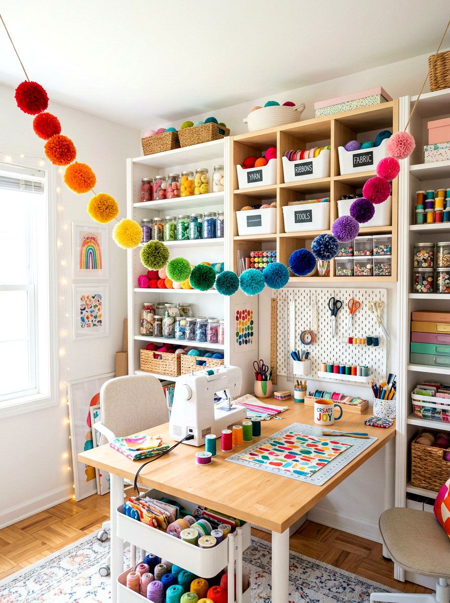 Rainbow Pom Pom - 25 Spring Garland Ideas