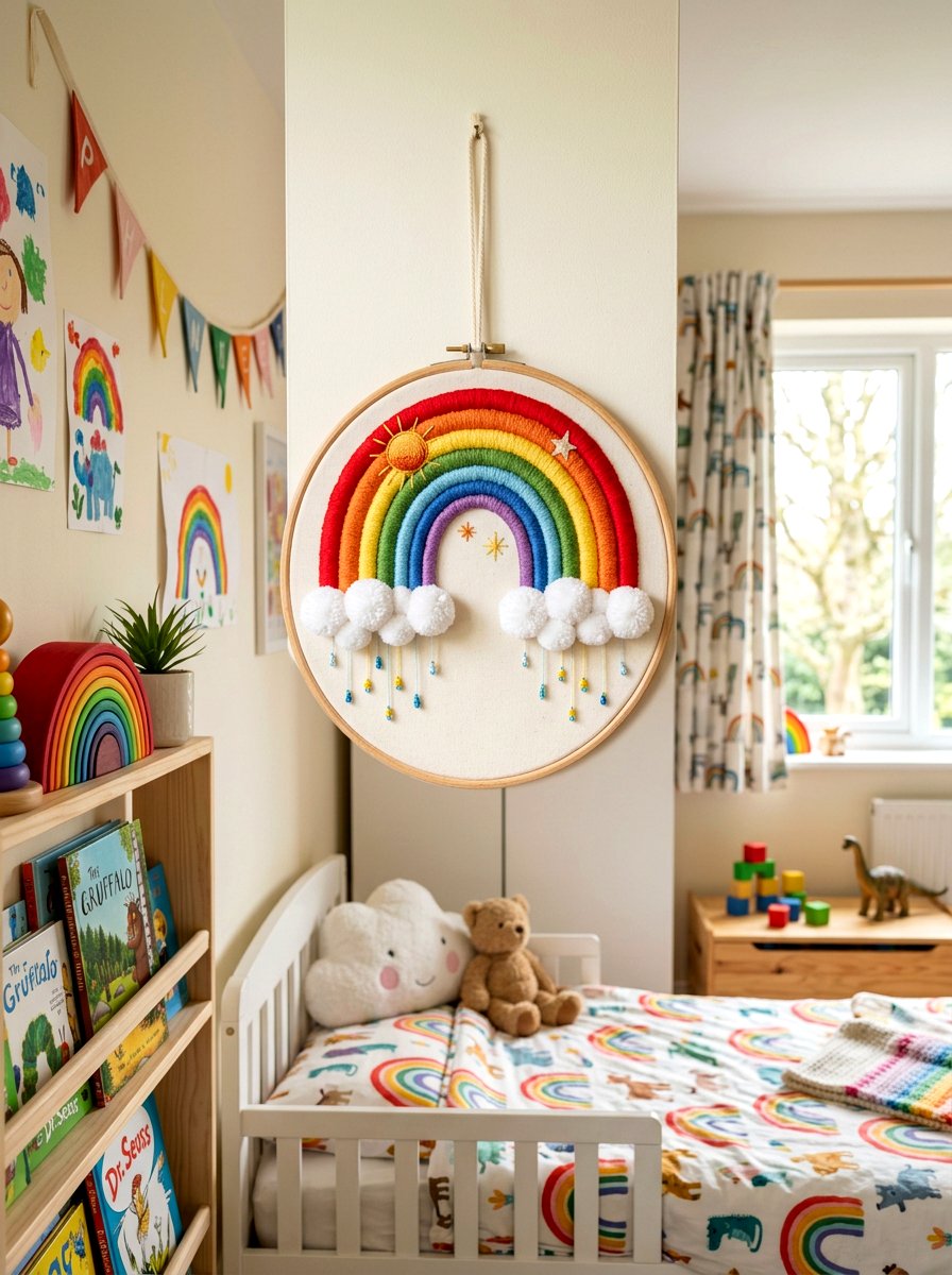 Rainbow Spring Hoop - 25 Spring Embroidery Hoop Decor Ideas