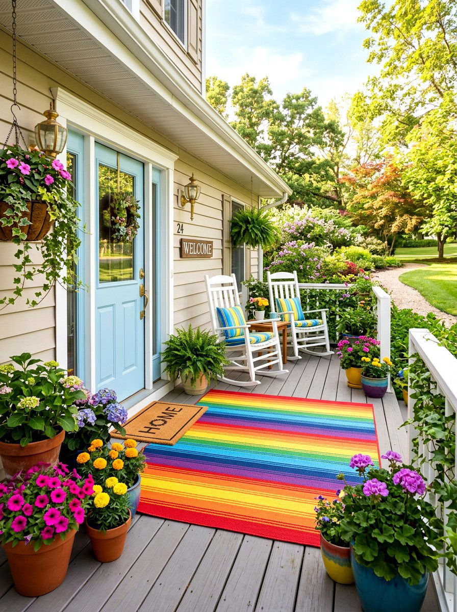 Rainbow Stripe Outdoor Rug - 25 Spring Doormat Layering Ideas