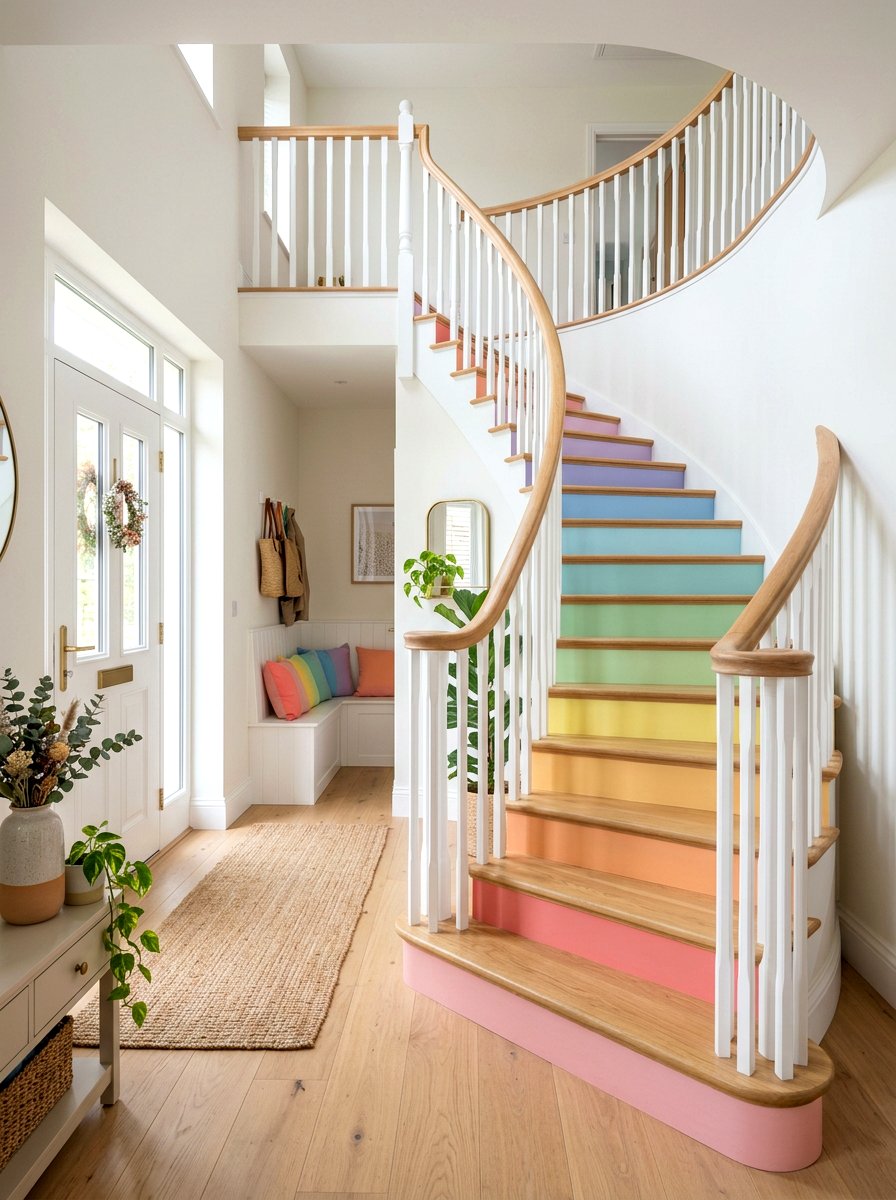 Rainbow Stripe Stair Riser - 25 Spring Paint Craft Ideas