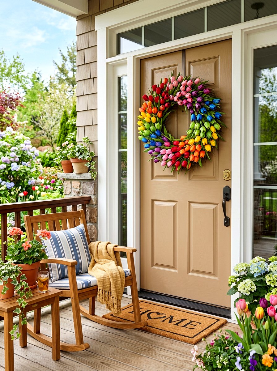 Rainbow Tulip Wreath - 25 Spring DIY Wreath Ideas