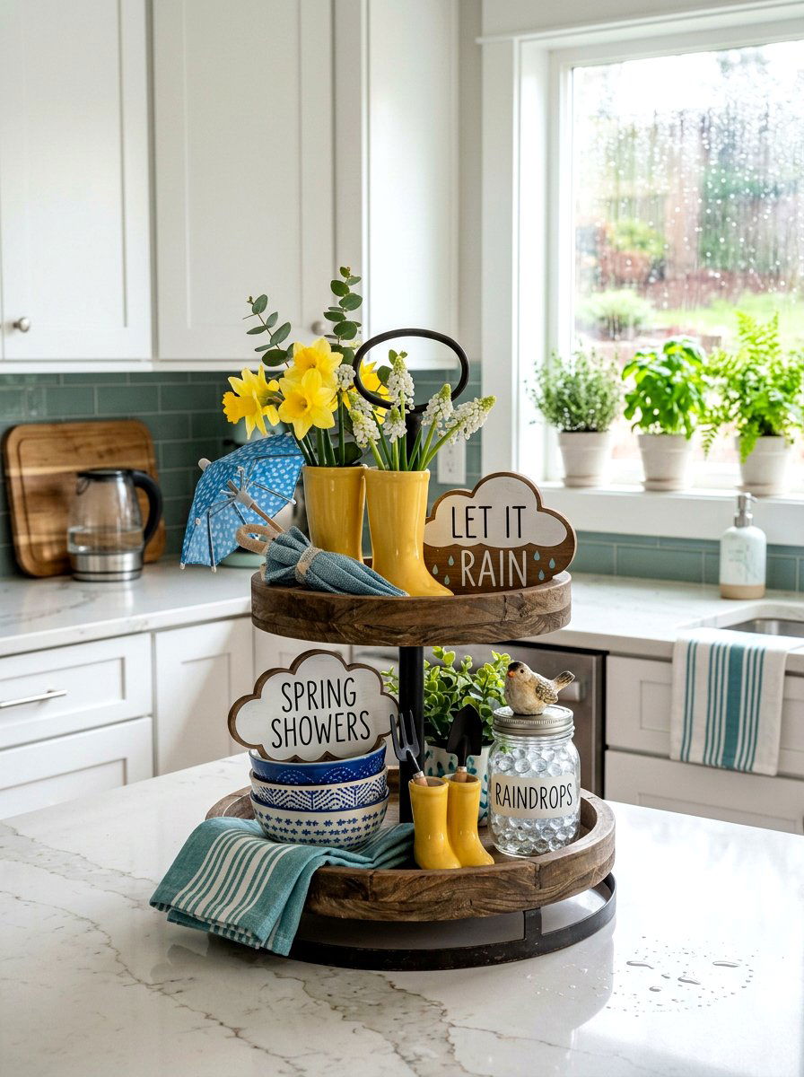 Rainy Day Spring - 25 Spring Tiered Tray Decor Ideas