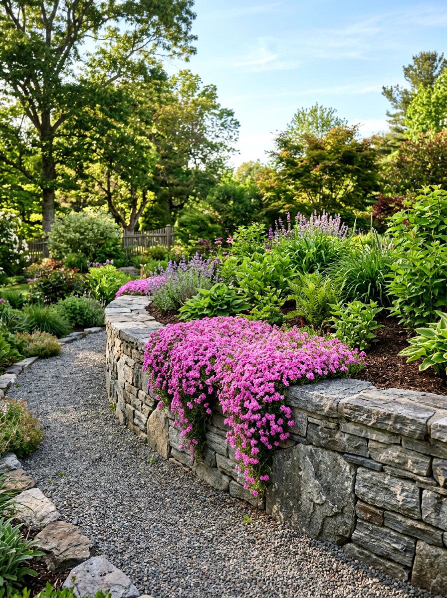 Raised Stone Bed - 25 Spring Flower Border Ideas