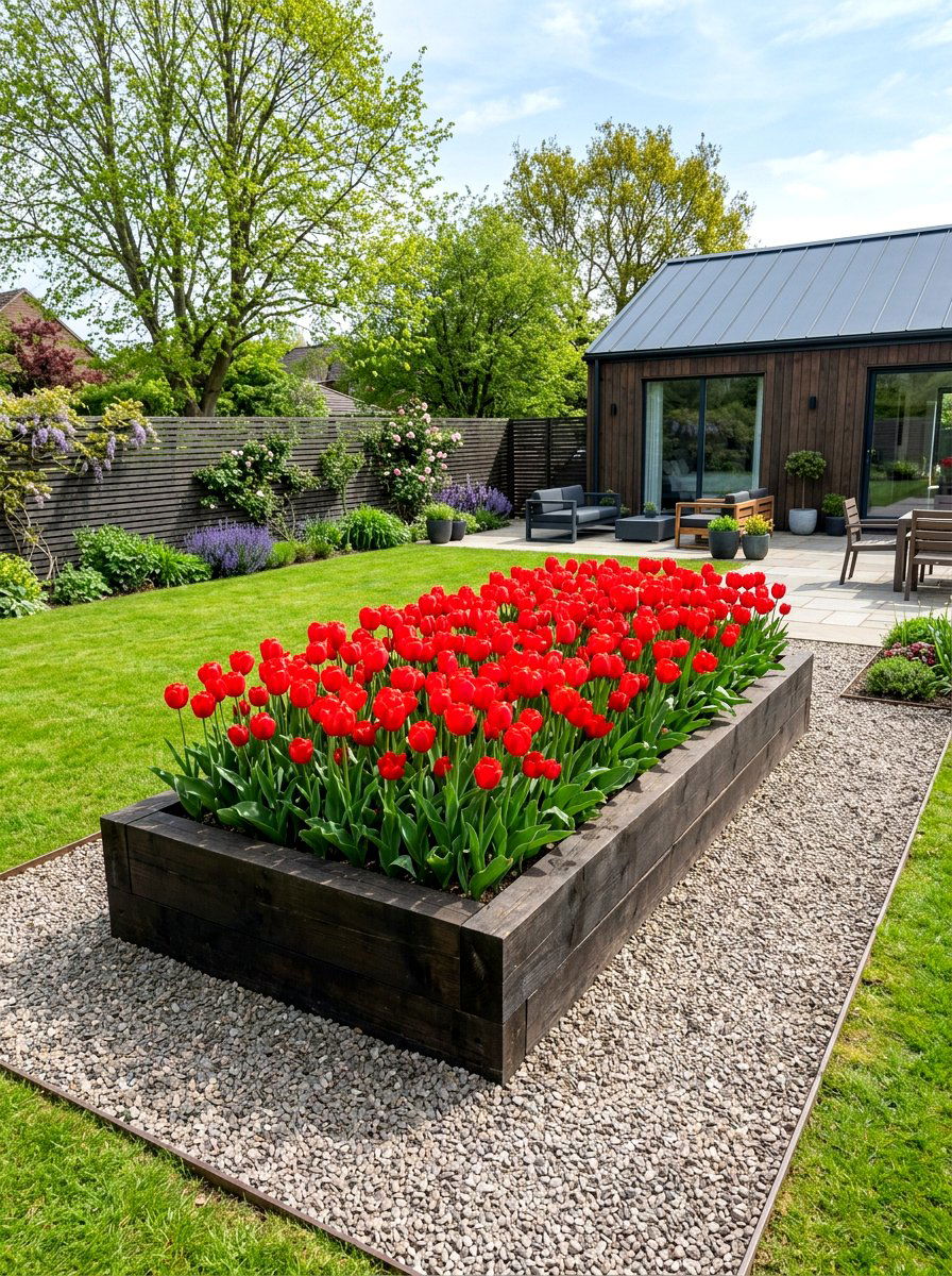 Raised bed tulip display - 25 Spring Tulip Garden Ideas