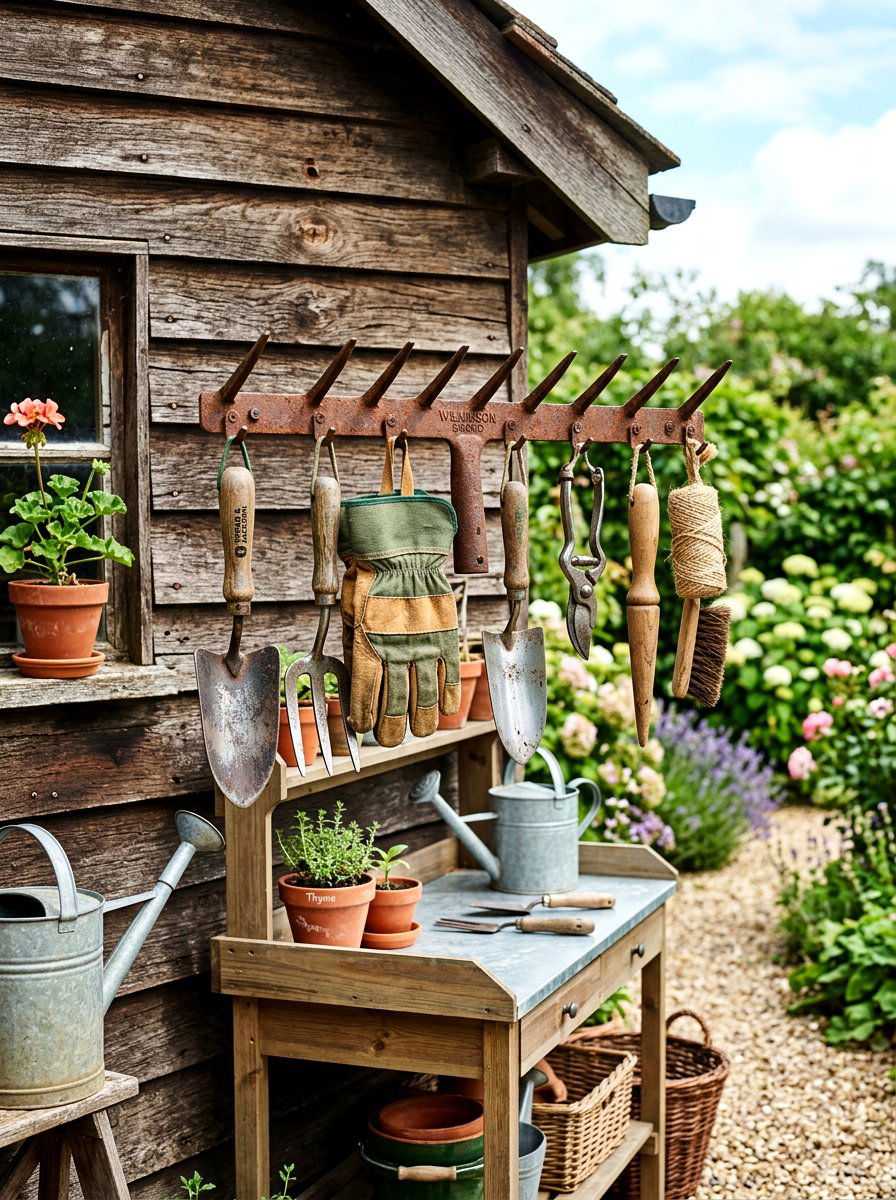 Rake Head Garden Tool Rack - 25 Spring Upcycled Decor Ideas