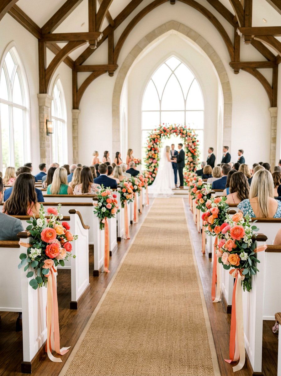 Ranunculus Aisle Clusters - 25 Spring Wedding Pew Decor Ideas