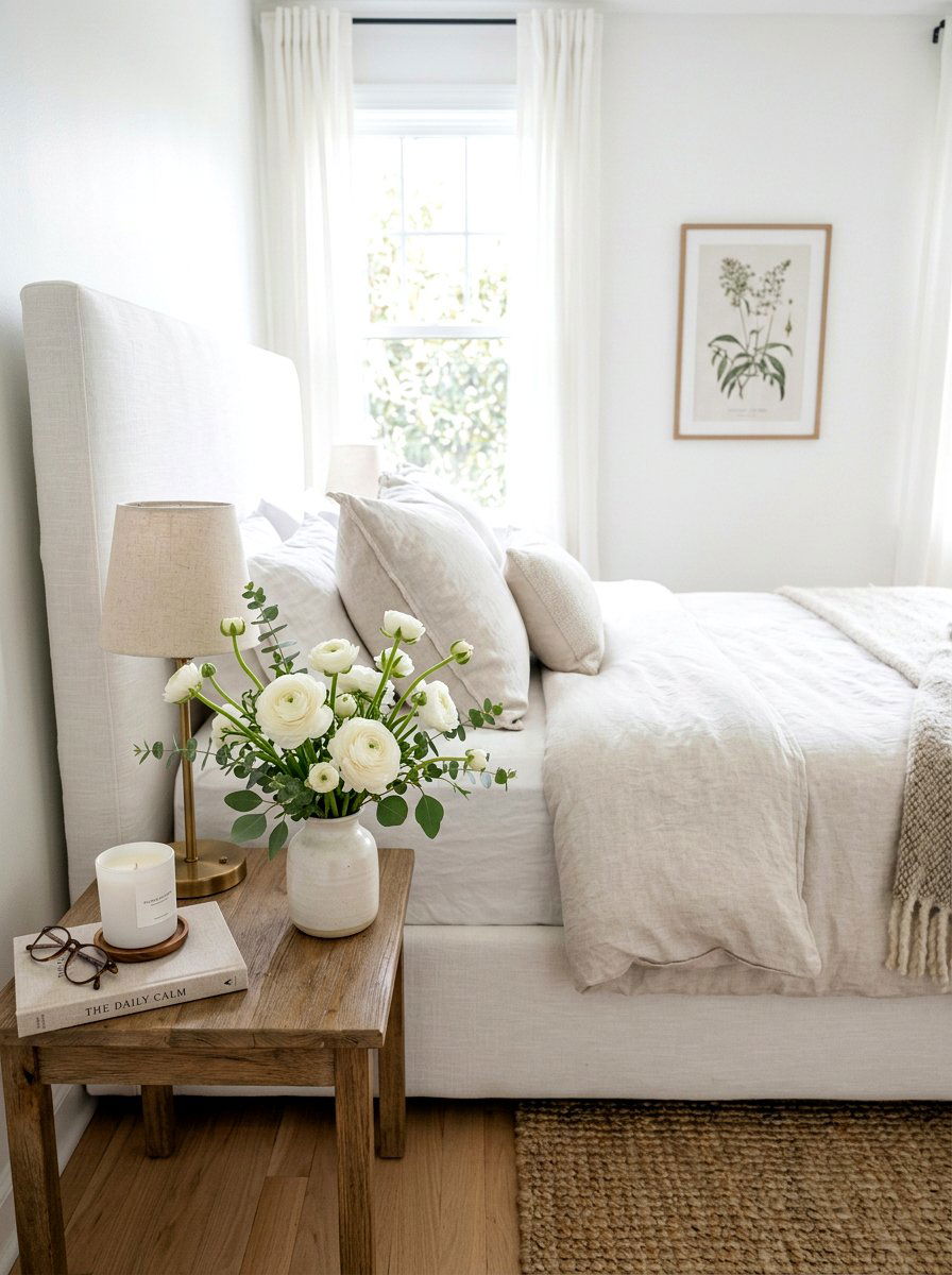 Ranunculus Bedside Table Accent - 25 Spring Ranunculus Arrangement Ideas