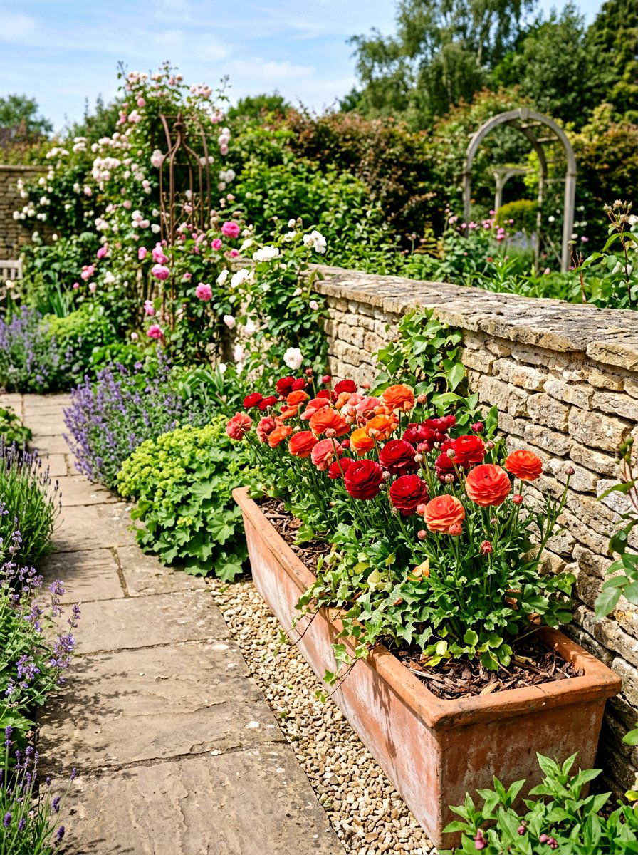 Ranunculus Clay Trough - 25 Spring Ranunculus Planter Ideas