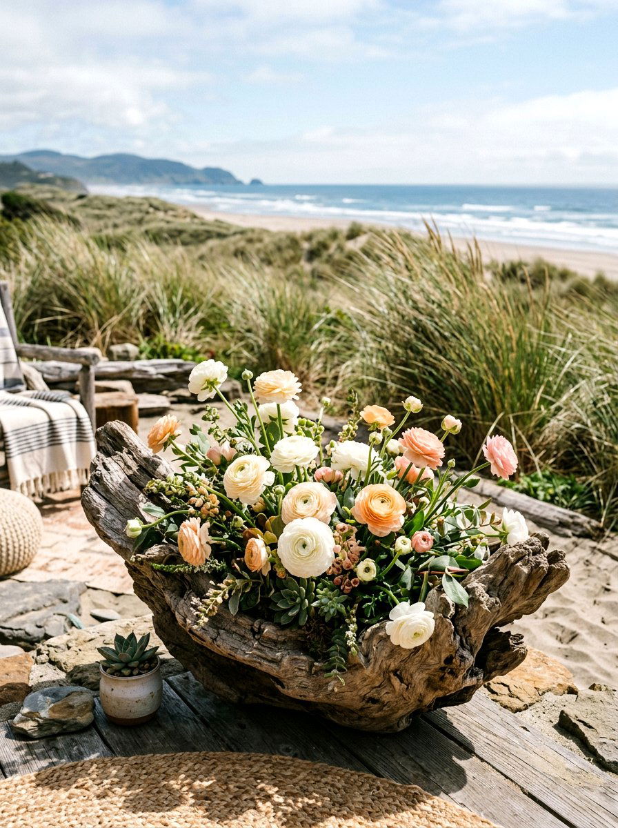 Ranunculus Driftwood Planter - 25 Spring Ranunculus Planter Ideas